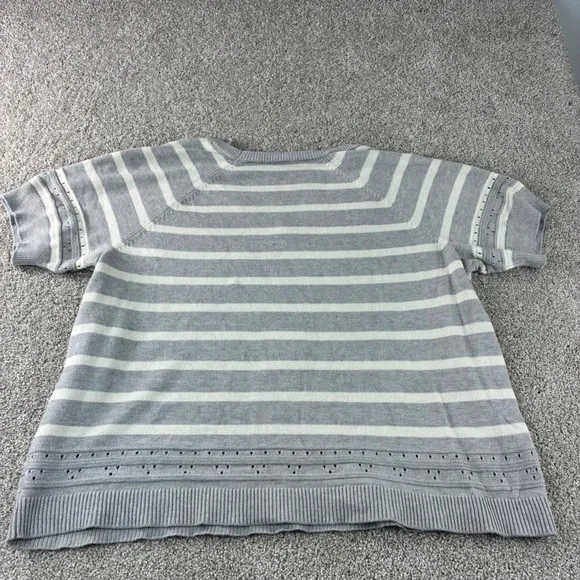Lane Bryant Women's V-Neck Striped Short Sleeve Sweater Top Gray White 22/24 - Picture 7 of 8